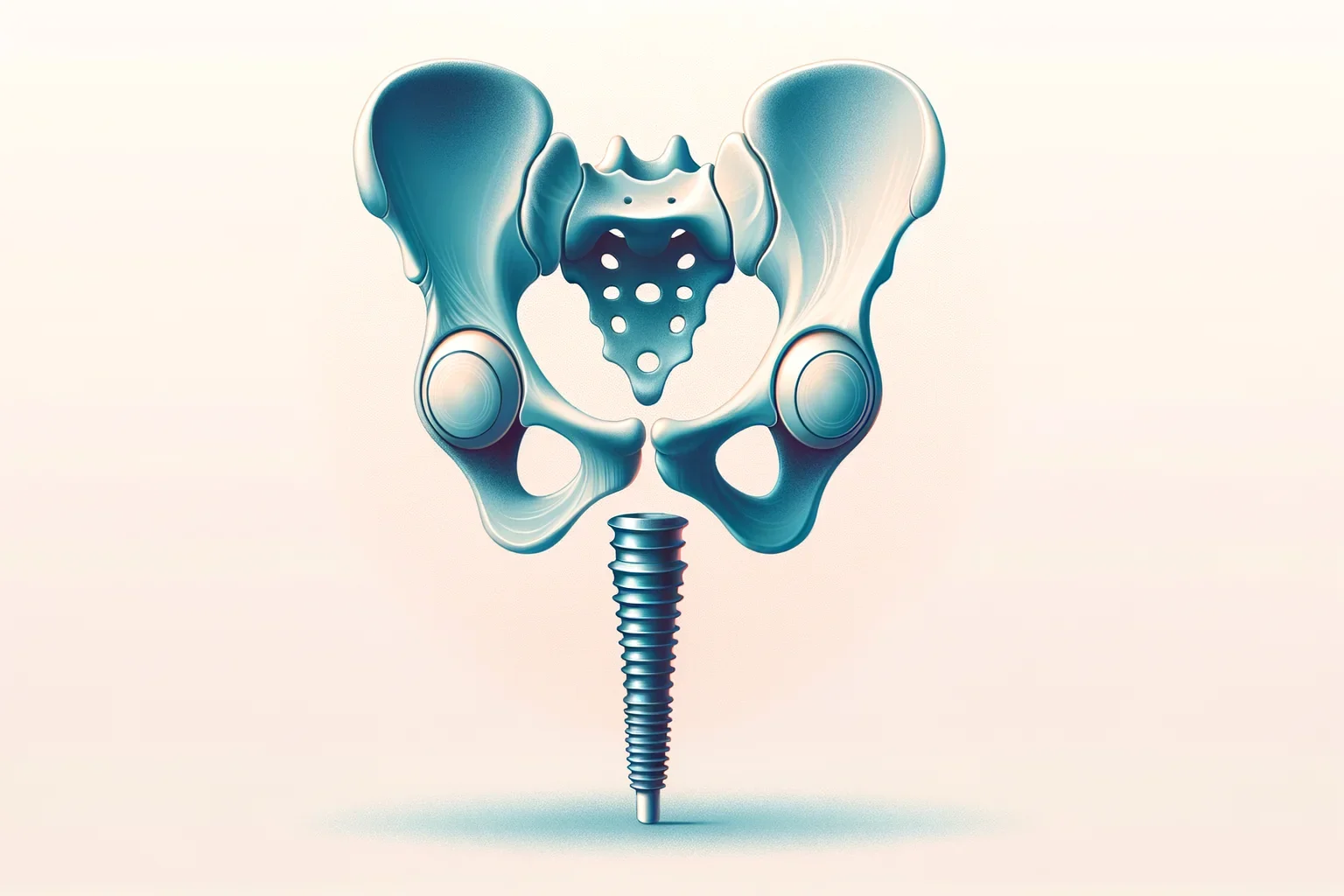 Illustration of the hip joint showing the ball and socket anatomy and a hip implant