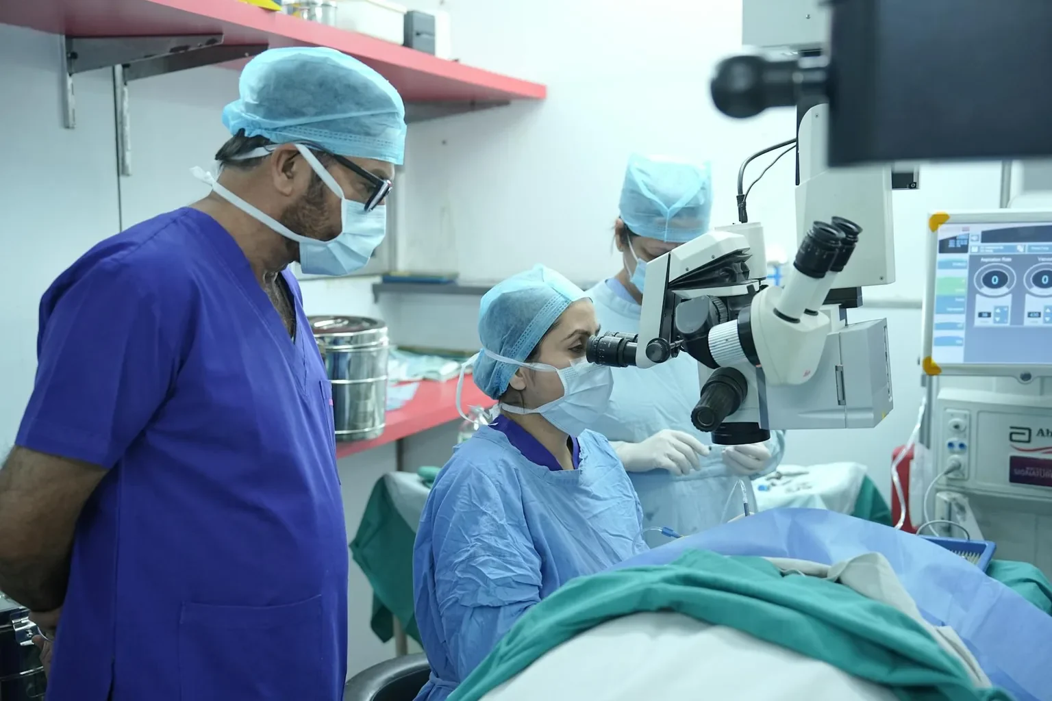 Cataract surgery procedure performed in a modern operating room.